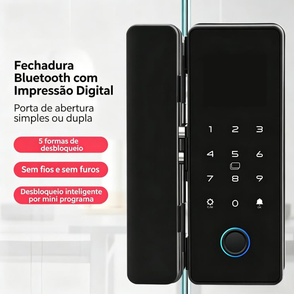 Fechadura de Segurança Digital com 3 Métodos de Acesso Impressão Senha Cartão Resistente - M4