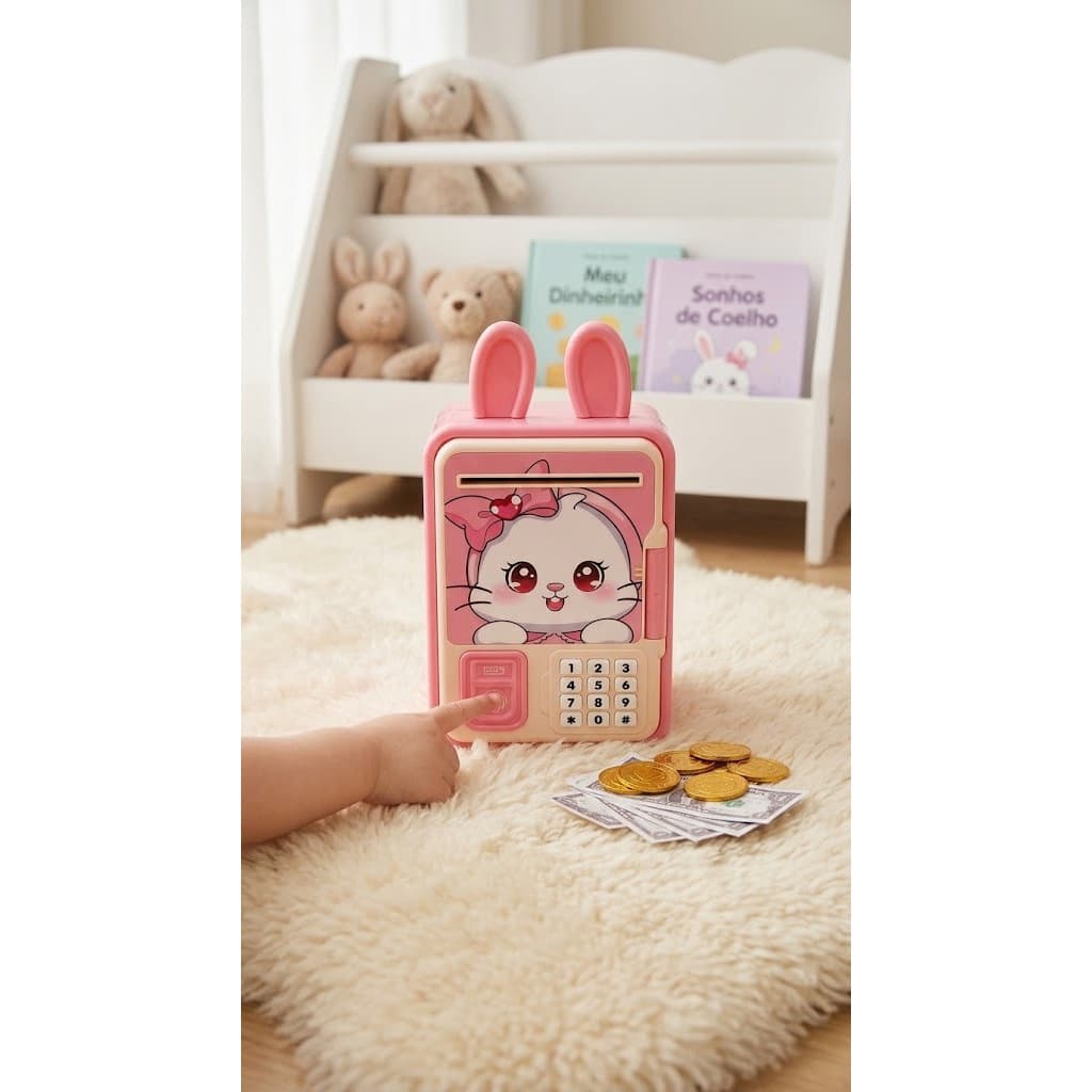 Cofrinho Eletrônico Coelho Infantil Com Senha E Digital Mini Cofre Caixa Forte Brinquedo