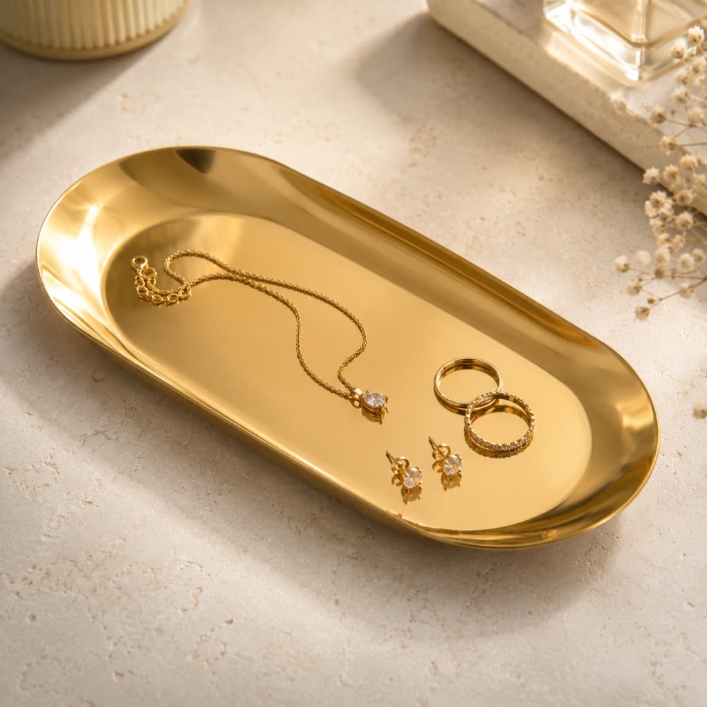 Bandeja Decorativa Aco Inoxadavel Multiuso Luxo Dourado Kit Dourada