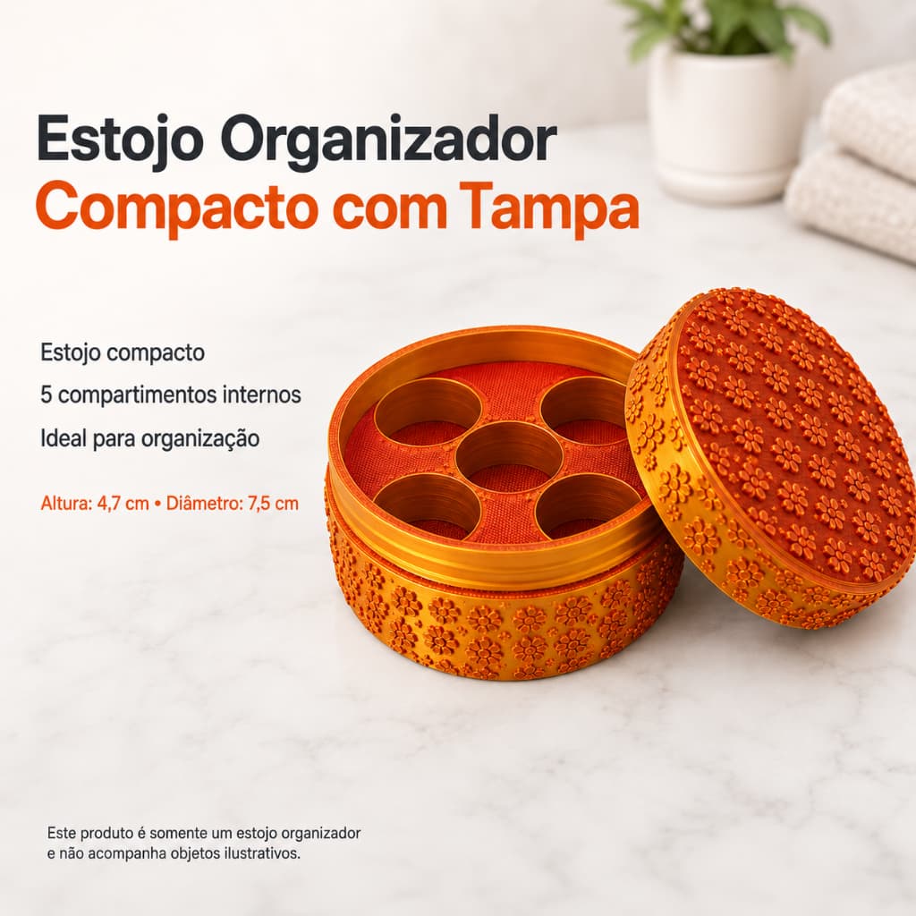 Porta Ampolas com Tampa – Organizador Compacto para 5 Frascos