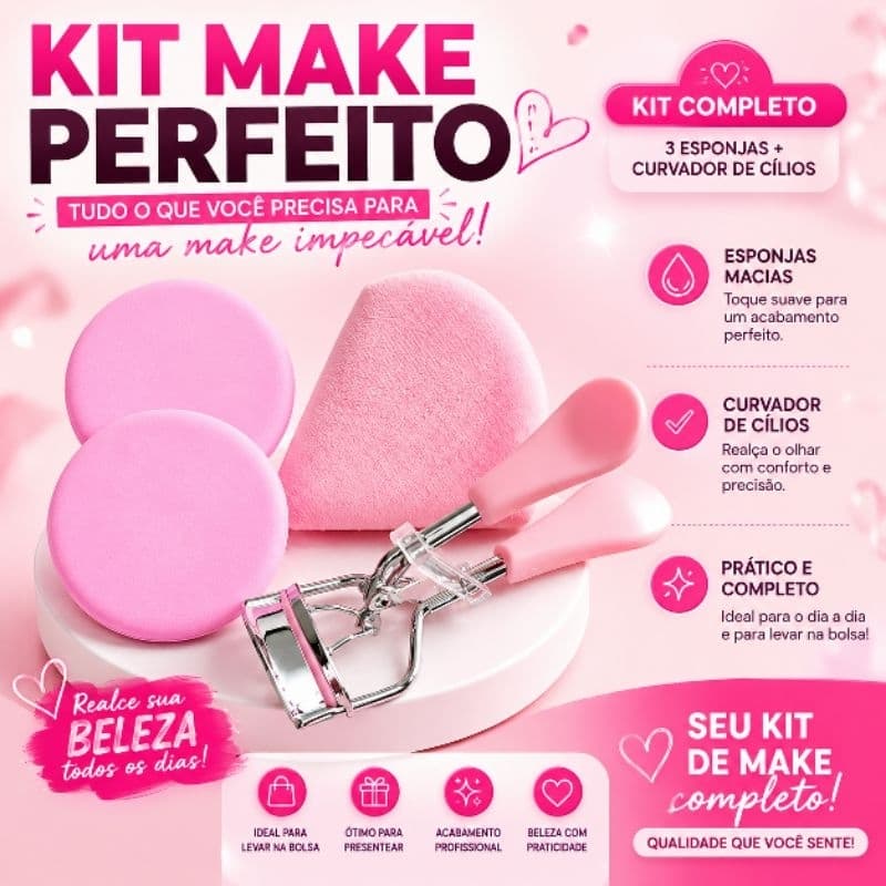 Curvex + 3 esponja de maquiagem (kit 1 curvex + 3 esponjas de maquiagem cor rosa claro)