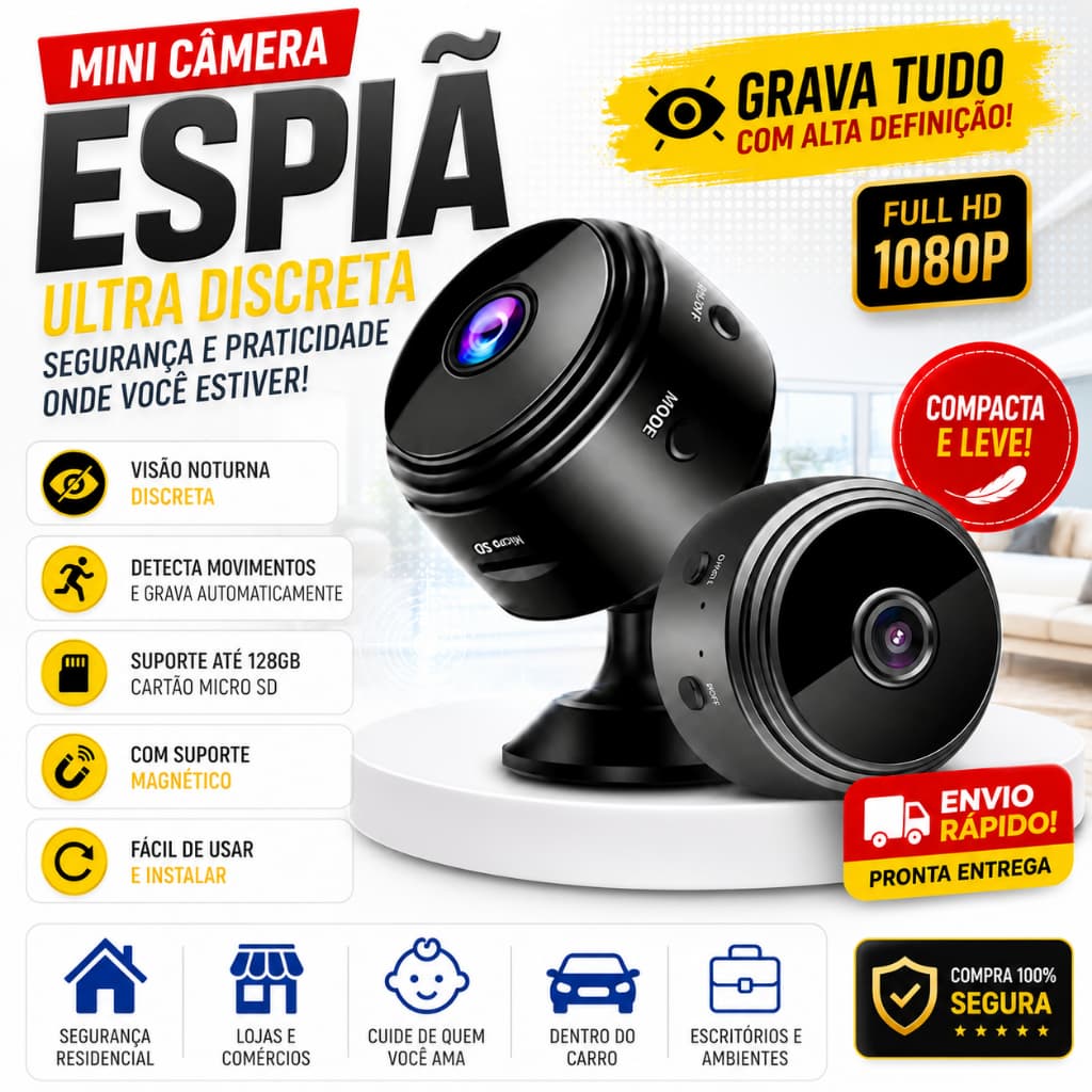 Mini Câmera Espiã A9 Wifi com Sensor de Presensa e Visão Noturna