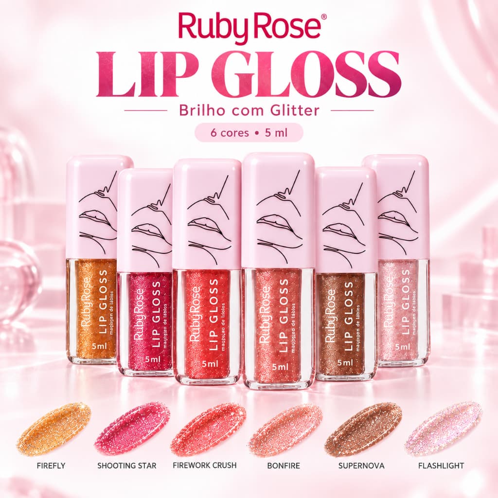Lip Gloss Brilho Labial Com Glitter Ruby Rose HB 8234