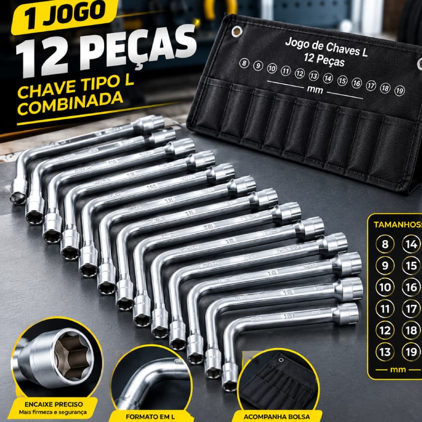 Jogo de chave Biela kit ferramentas 12 pecas 8 a 19mm kit Jogo chaves L biela