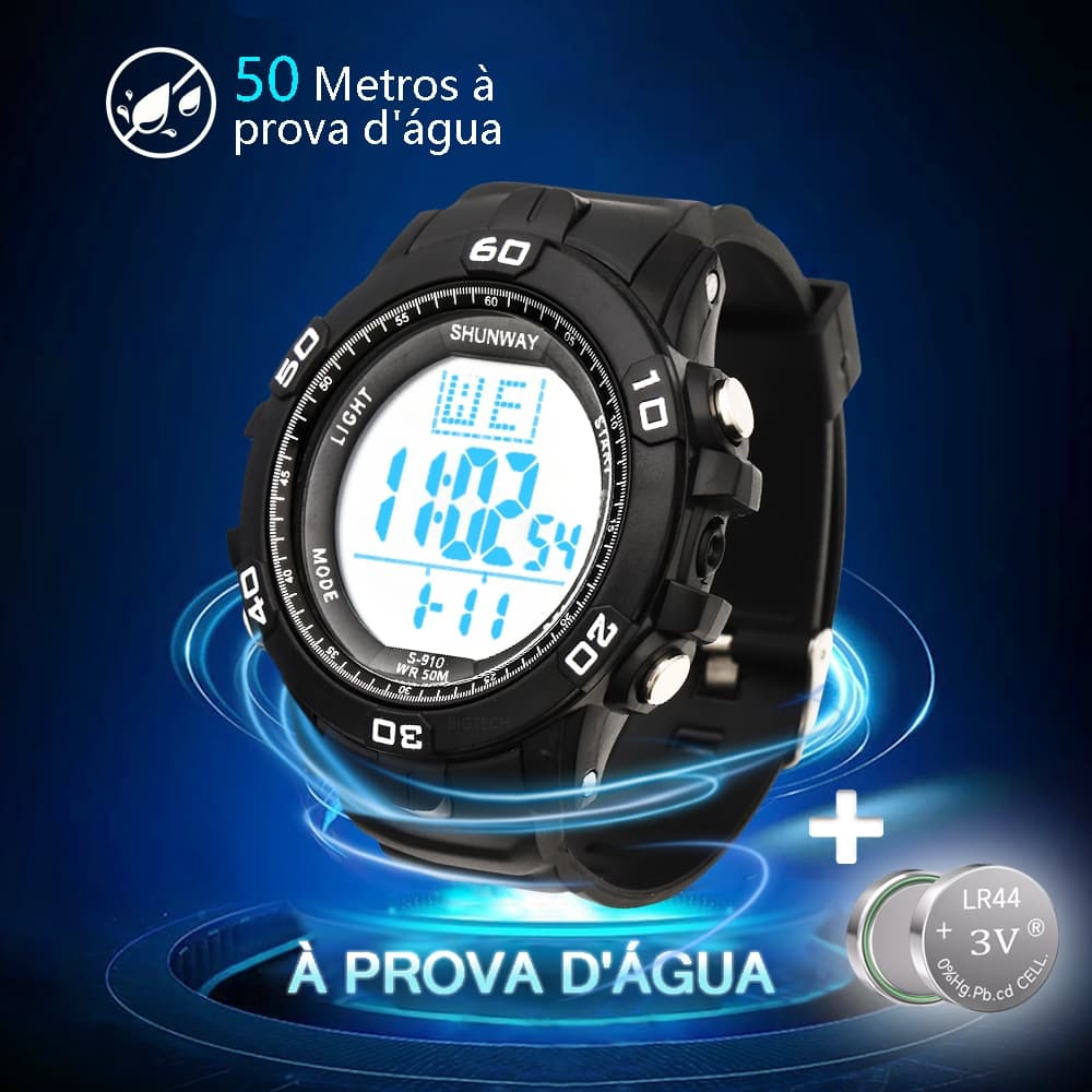 Relógio Digital Masculino De À Prova D'água Eletrônico Esportivo Cronômetro Luminoso Multifuncional