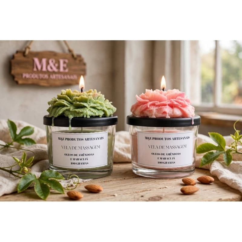 velas de massagem  100 gramas + vela aromática em forma de flor