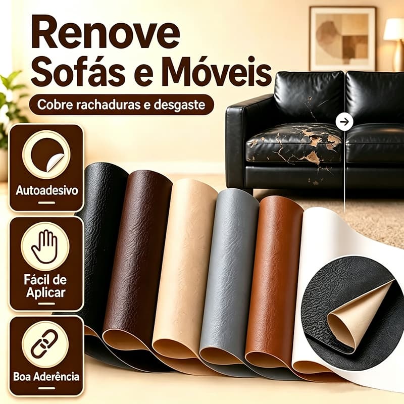 Adesivo Reparador de Couro Autoadesivo Para Sofá Rasgado Banco de Carro Bolsa Poltrona 70x400cm