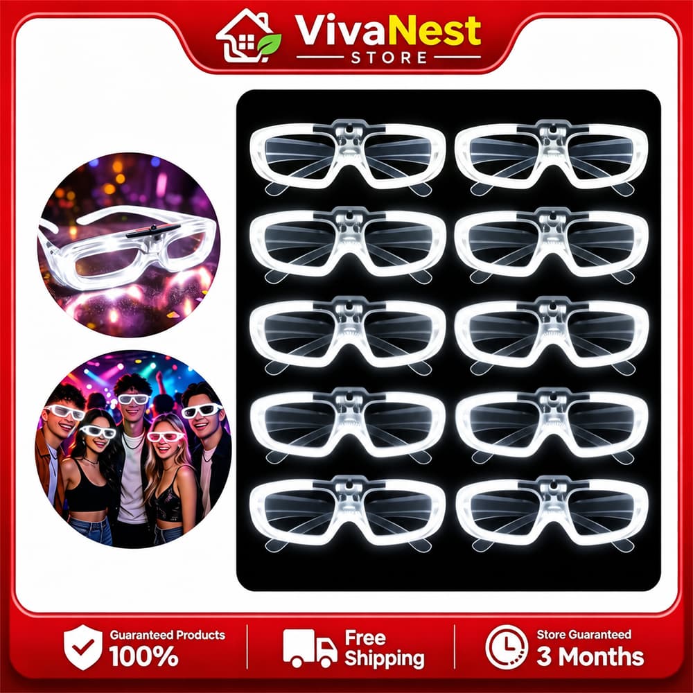 Kit 10 pcs Óculos Neon LED Colorido, Óculos Luminoso Para Rave, Música, Dança e Festas