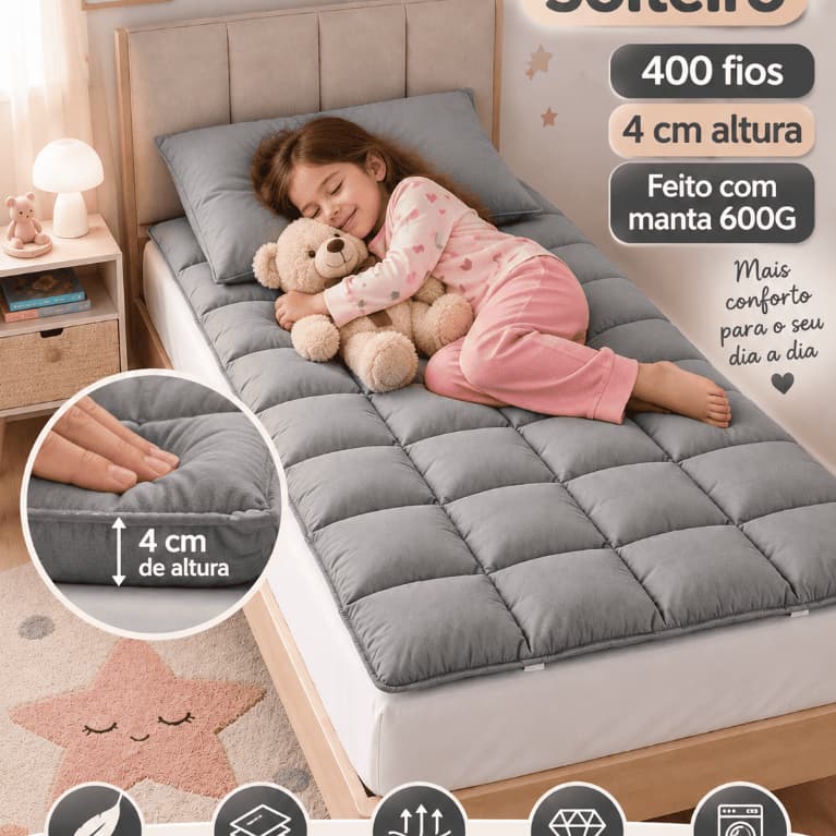 Pillow Top Ortopedico SOLTEIRO 400 Fios - Várias Cores Manta 600G