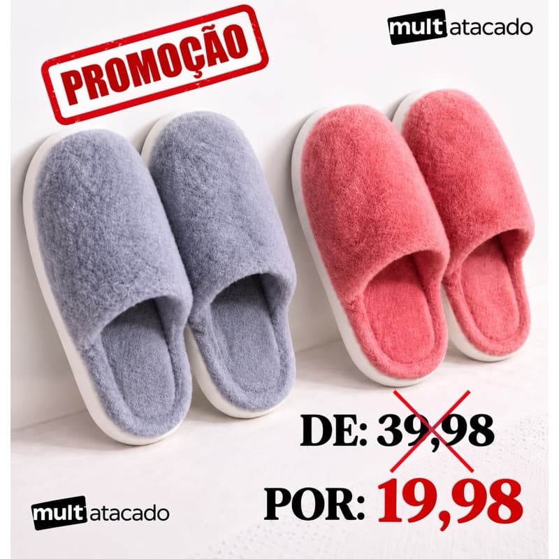 Pantufa Tecido De Inverno Quente Antiderrapante confortável para Adulto com e sem Faixa