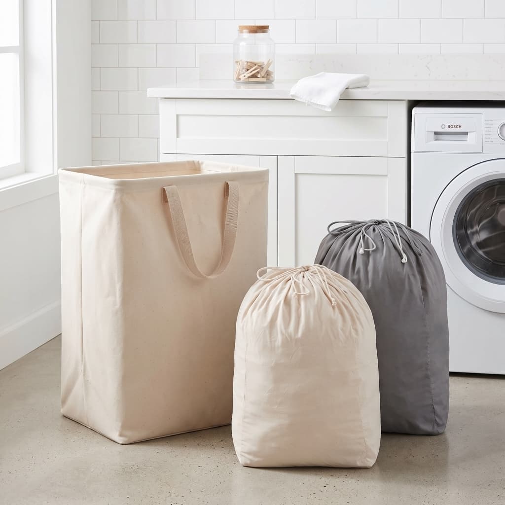 Kit 3 Compre 1 Leve 3, Cesto de Roupa Suja Dobrável, 225L Total, 2 Sacos Roupas Claras Escuras, Organizador Lavanderia