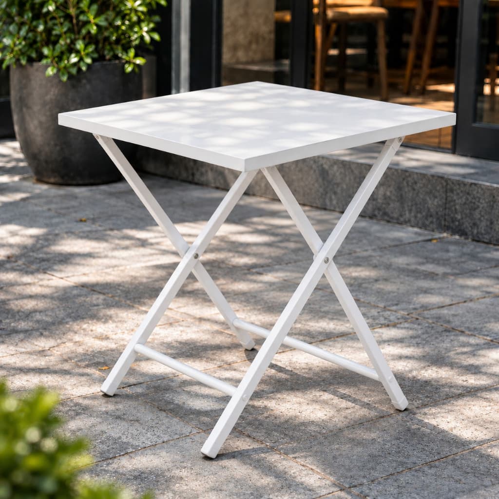 Mesa Dobrável Resistente 60x60 aço Branca Camping Jardim
