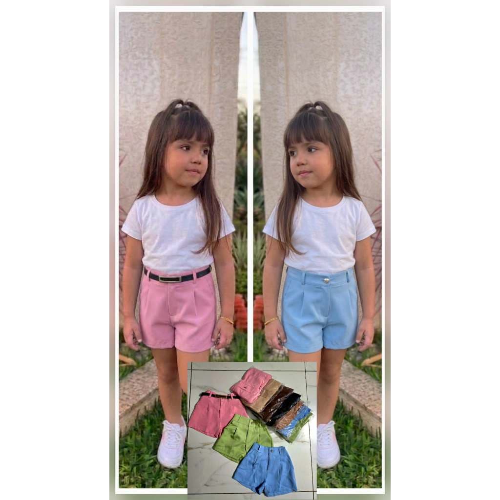 shorts infanto juvenilno alfaiataria kid con short e cinto con elastico na costa do 4 ao 14 moda blogerinha verao shorts