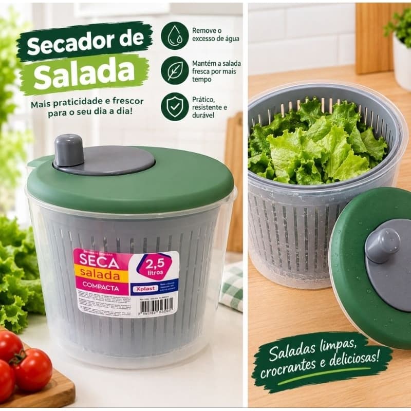 seca salada manual 2,5 litros centrífuga para lavar e secar folhas