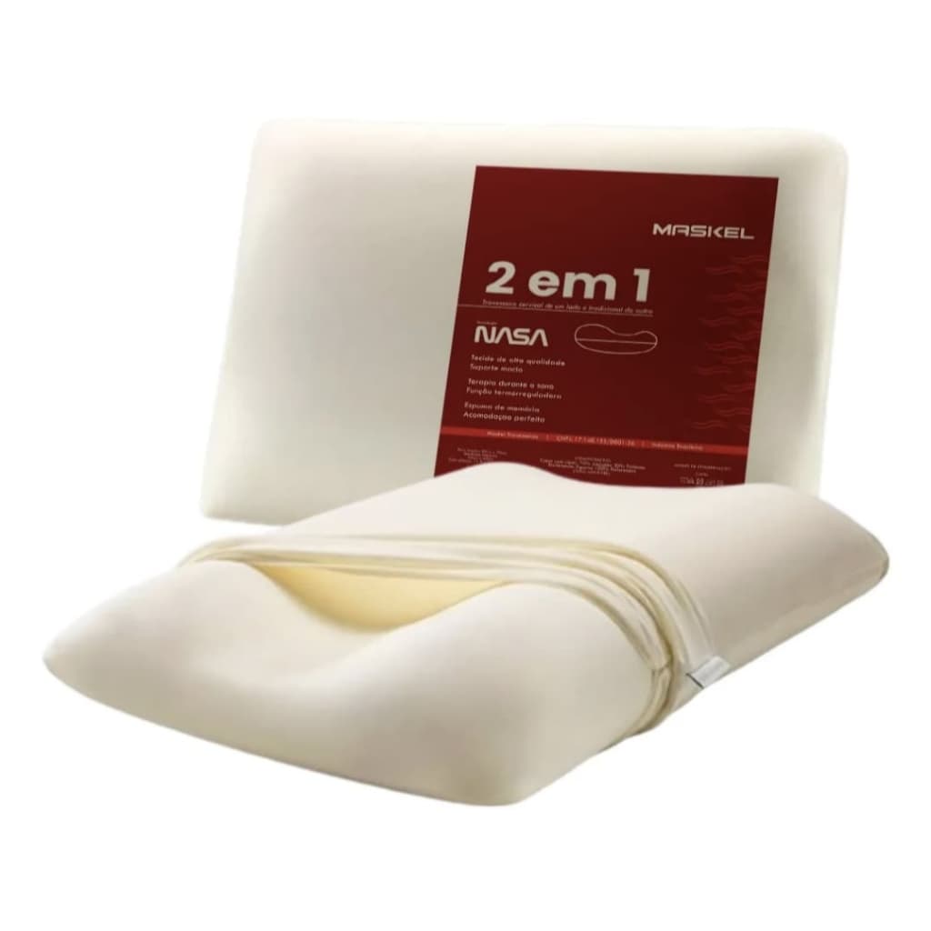 Travesseiro Para Dormir De Lado E Costas Nasa Maskel 2 Em 1 Creme