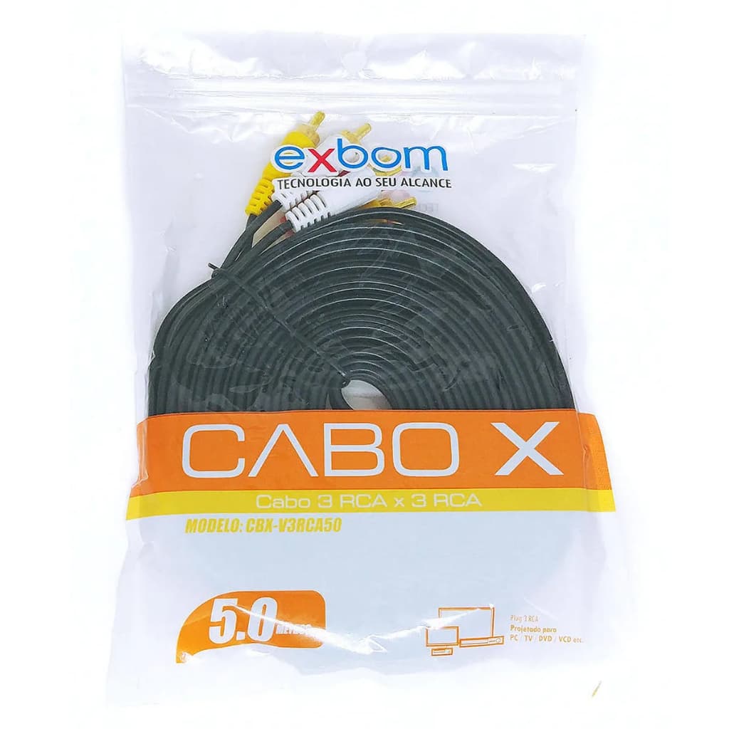 Cabo Rca X Rca 5m 5 Metros Av 3+3 Áudio Vídeo Tv Dvd Net Exbom CBX--V#RCA50