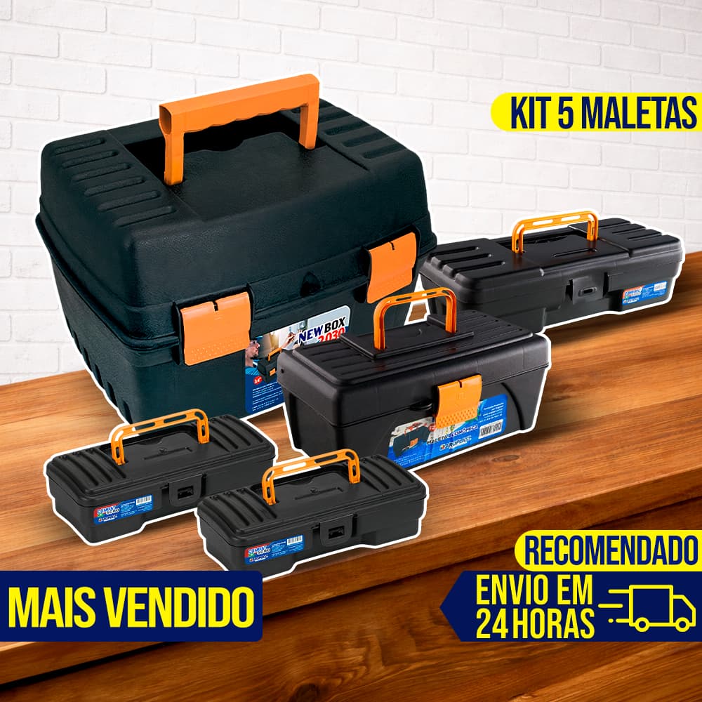 Kit 5 Maleta de Ferramenta Caixa de Ferramentas Grande Reforçada Multiuso Organizador