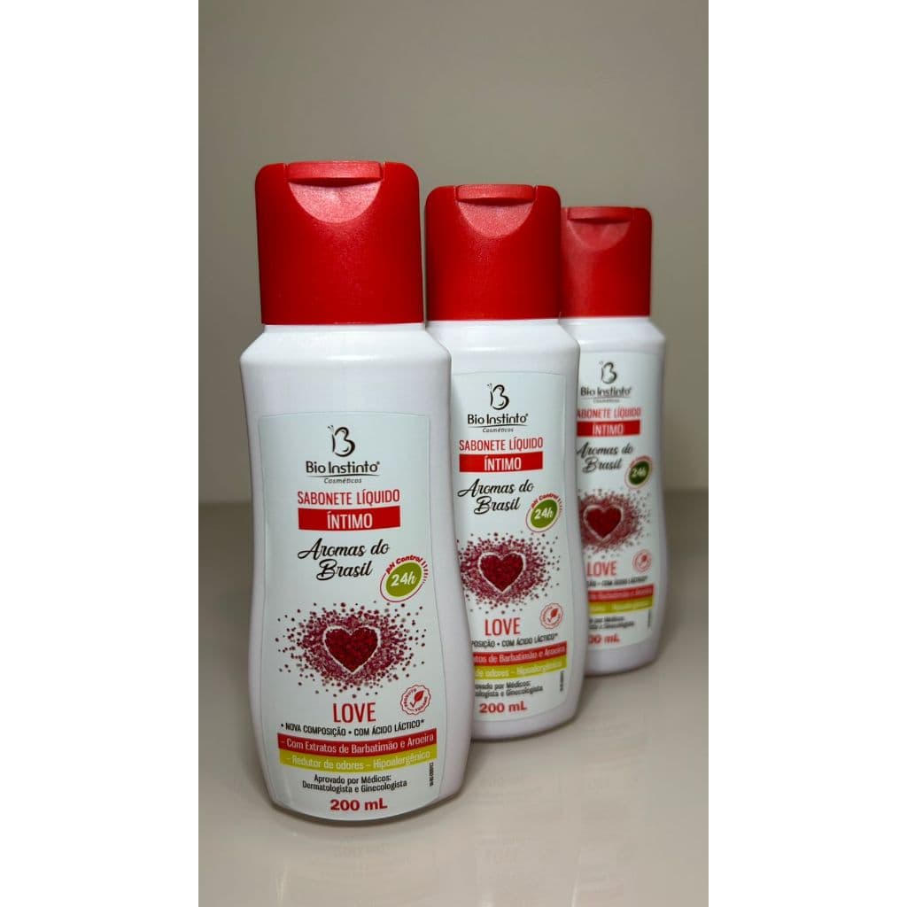 Sabonete Íntimo Bio Instinto Love 200ml Kit 2 ou 3 Unidades pH Equilibrado