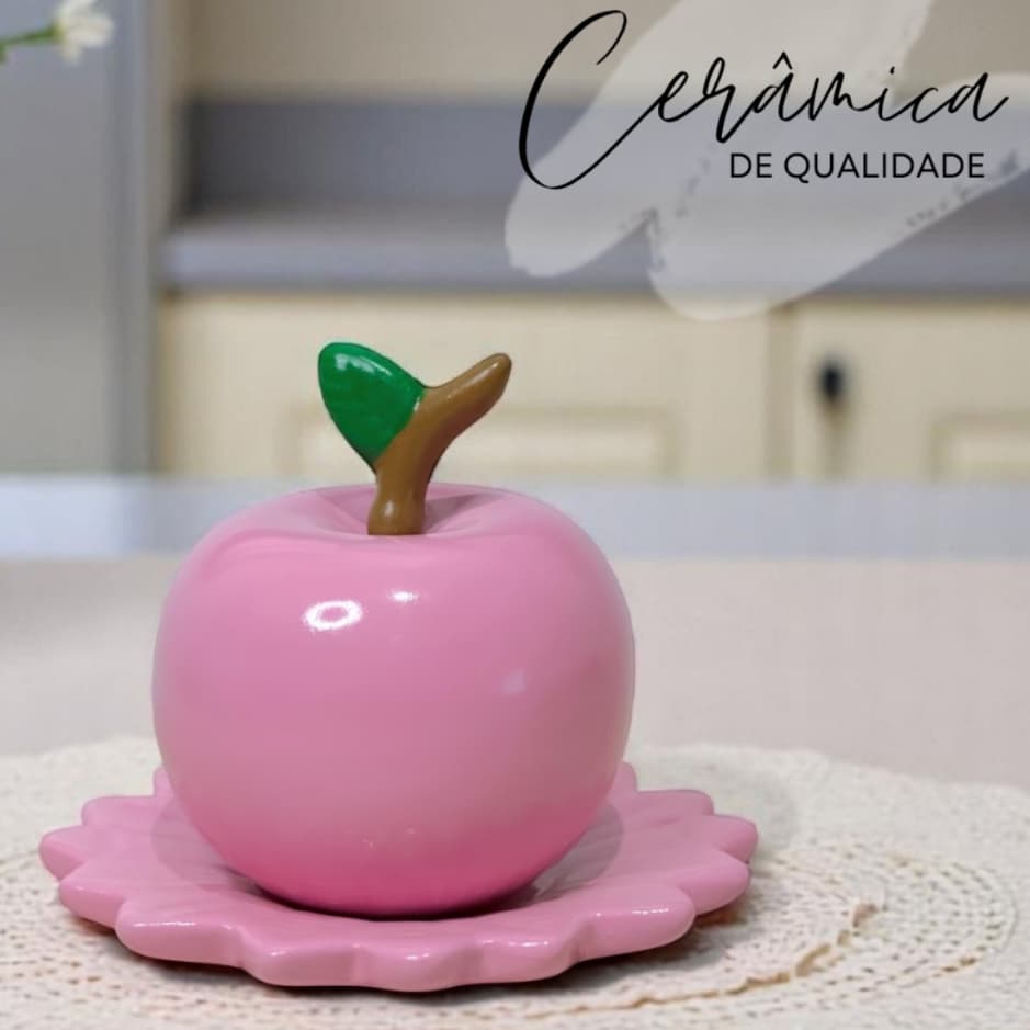 Maça Enfeite Rosa Kit Cerâmica Casa Cozinha Mesa Decorações Balcão Luxo Casa