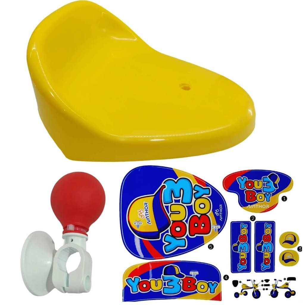 Kit Banco Para Triciclo Mais Adesivo Buzina Infantil Nathor Assento Selim