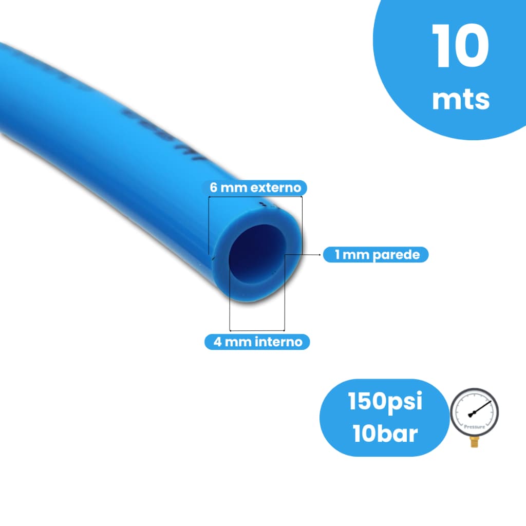 Mangueira 6mm x 4mm PU Azul Para Aquários Bombas Submersa Fonte Lago 3m 5m 10m