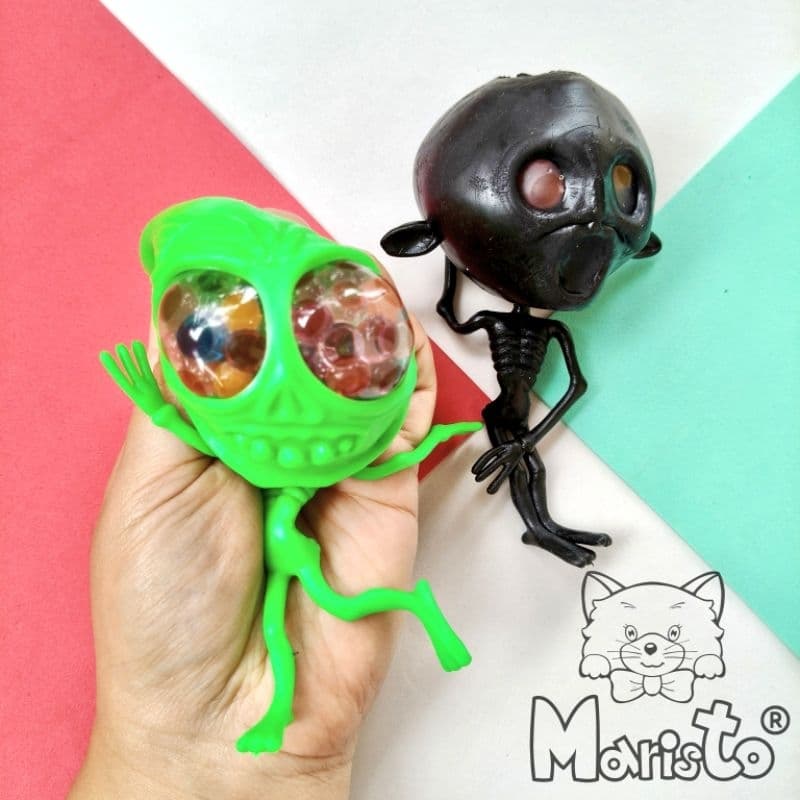 Kit 2 Squishies ET Alien Esqueleto  com Bolinhas de Gel Coloridas Mini Brinquedo Sensorial