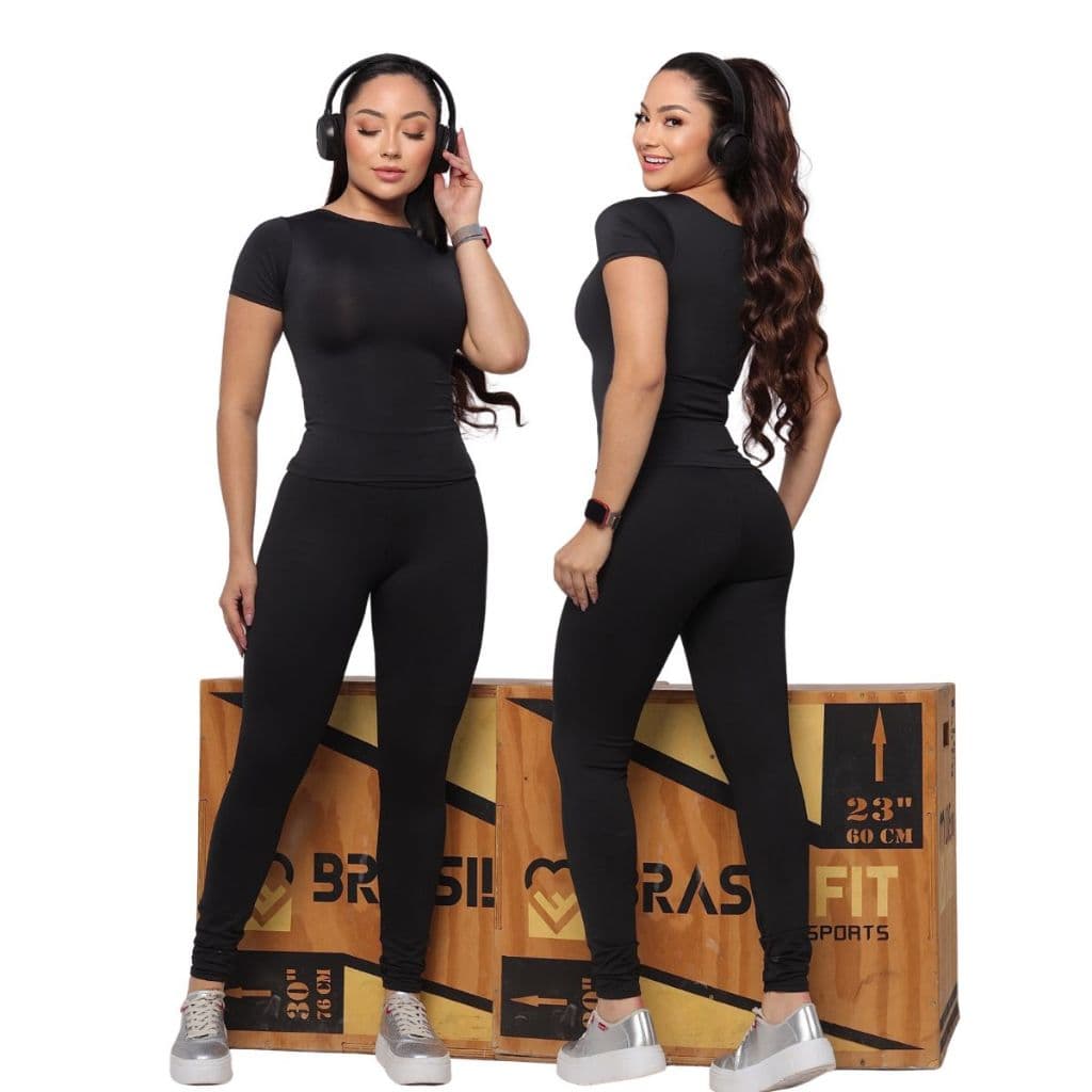 Conjunto De Academia Legging e Camiseta De Compressão Conjunto Feminino Calça Suplex
