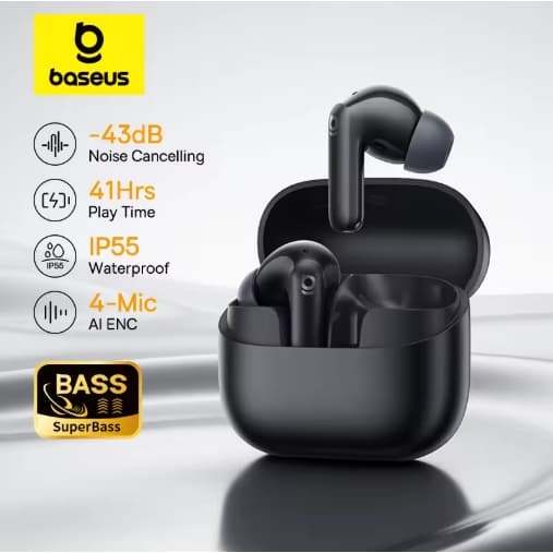 Baseus Bass EP10 NC -43dB com cancelamento de ruído ANC True Wireless Fones de ouvido Bluetooth 6.0