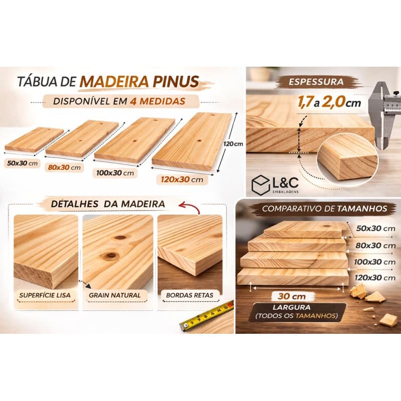 Tábua 50x30 Prateleira Estante Painel Pinus Sem Suporte