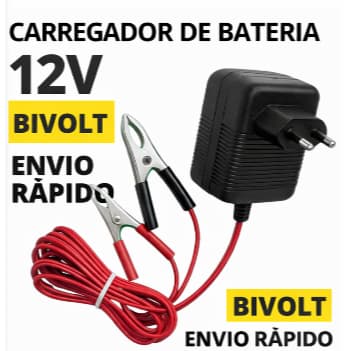 Carregador de Bateria Automotiva 12V Bivolt para Carro Moto Caminhão Portátil