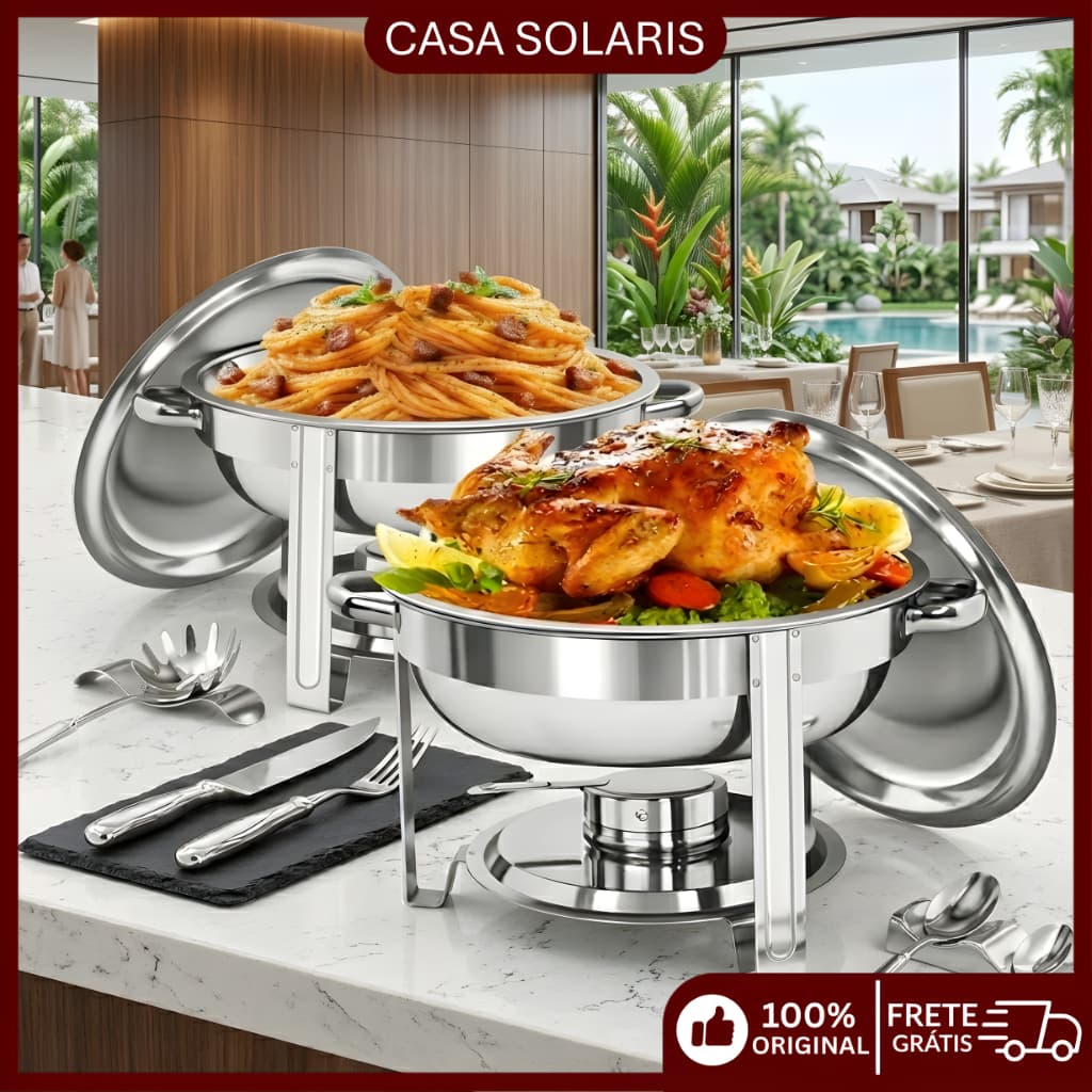 Chafing Dish Buffet Inox 5L Aquecedor de Alimentos Profissional com Tampa