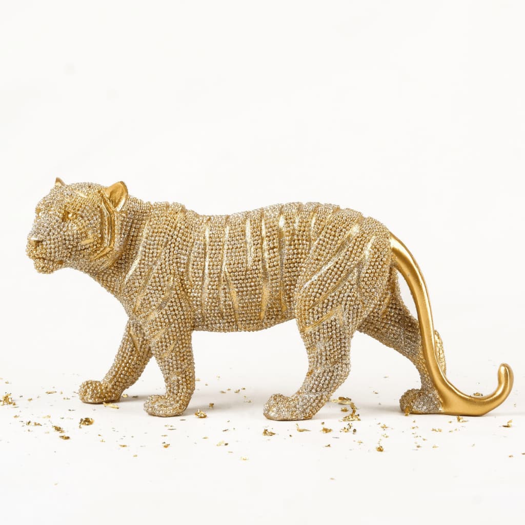 Decoração Tigre Dourado Luxo Resina Estátua Escultura Realista Arquétipo Elegante Foco Estratégia Motivação