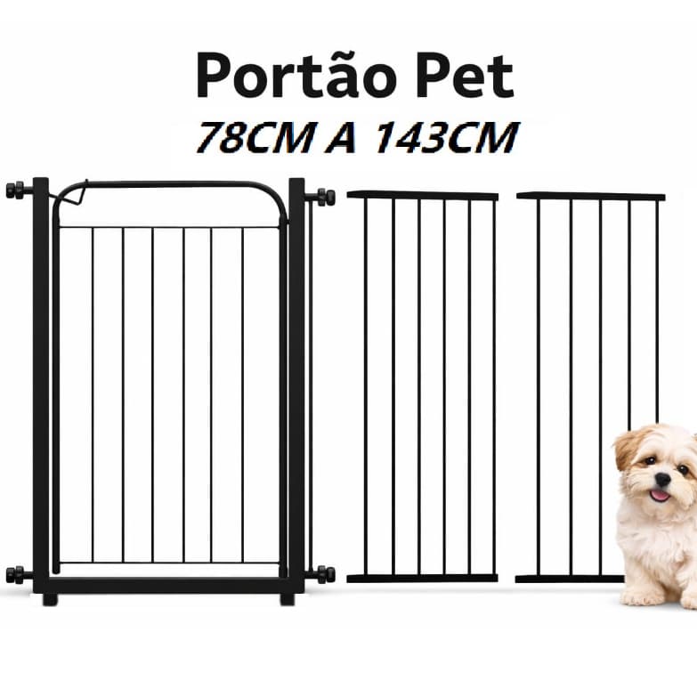 Portão Pet Grade Para Cachorro ( 78CM ATÉ 143CM )  + Extensores Proteção Cercado Para Cachorro