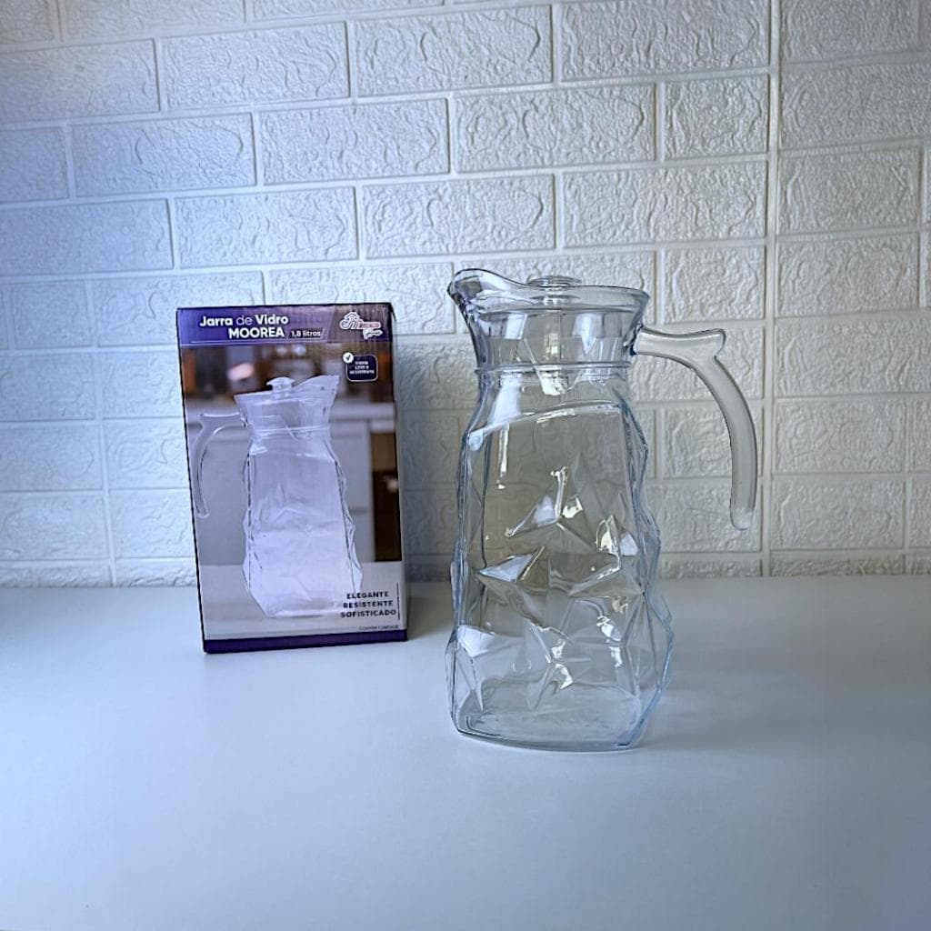 JARRA DE VIDRO TRANSPARENTE 1,8L COM TAMPA ACRÍLICA RESISTENTE