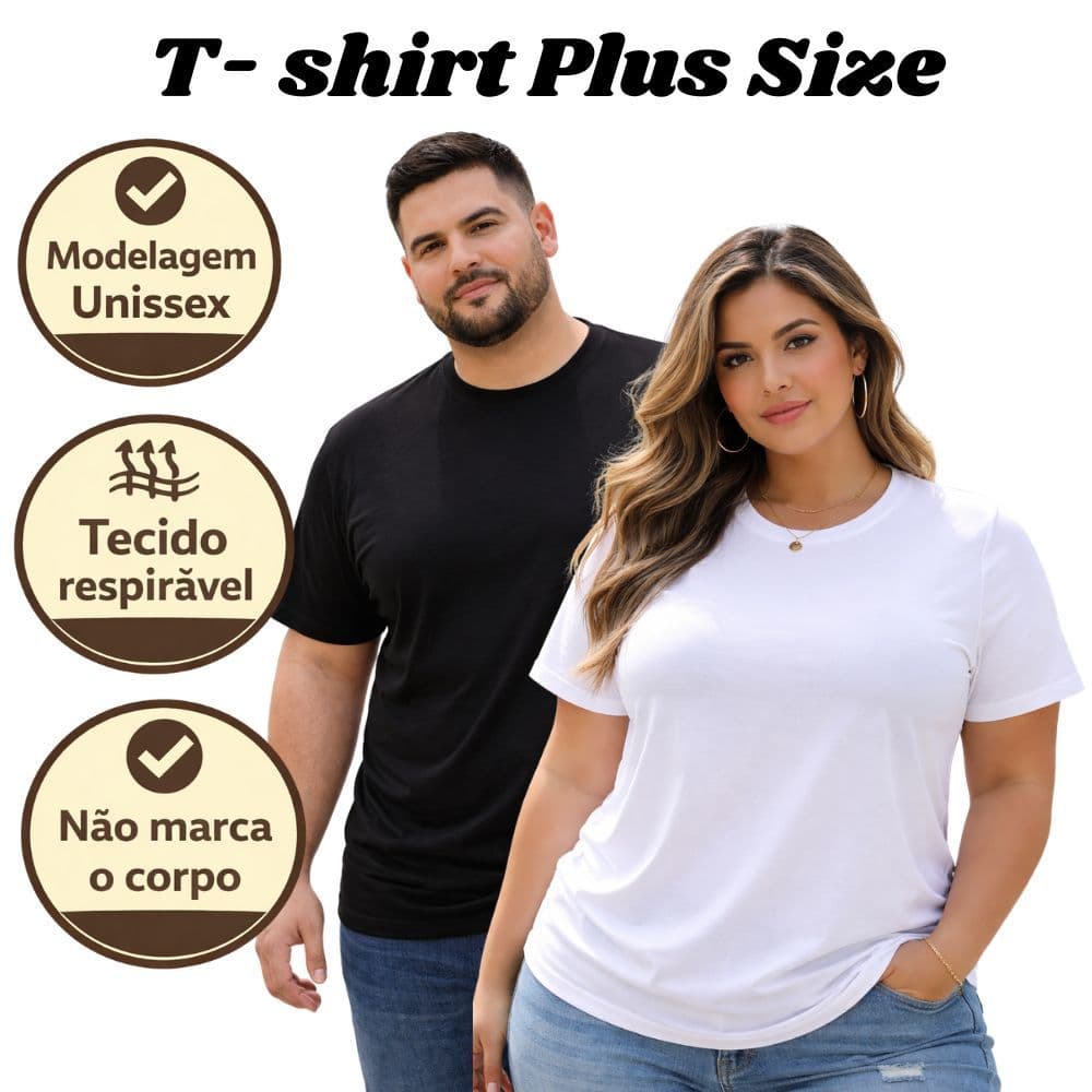 Camiseta T-shirt Masculina Feminina Unissex Plus Size G1 ao G3 100% Algodão Confortável Gola Redonda