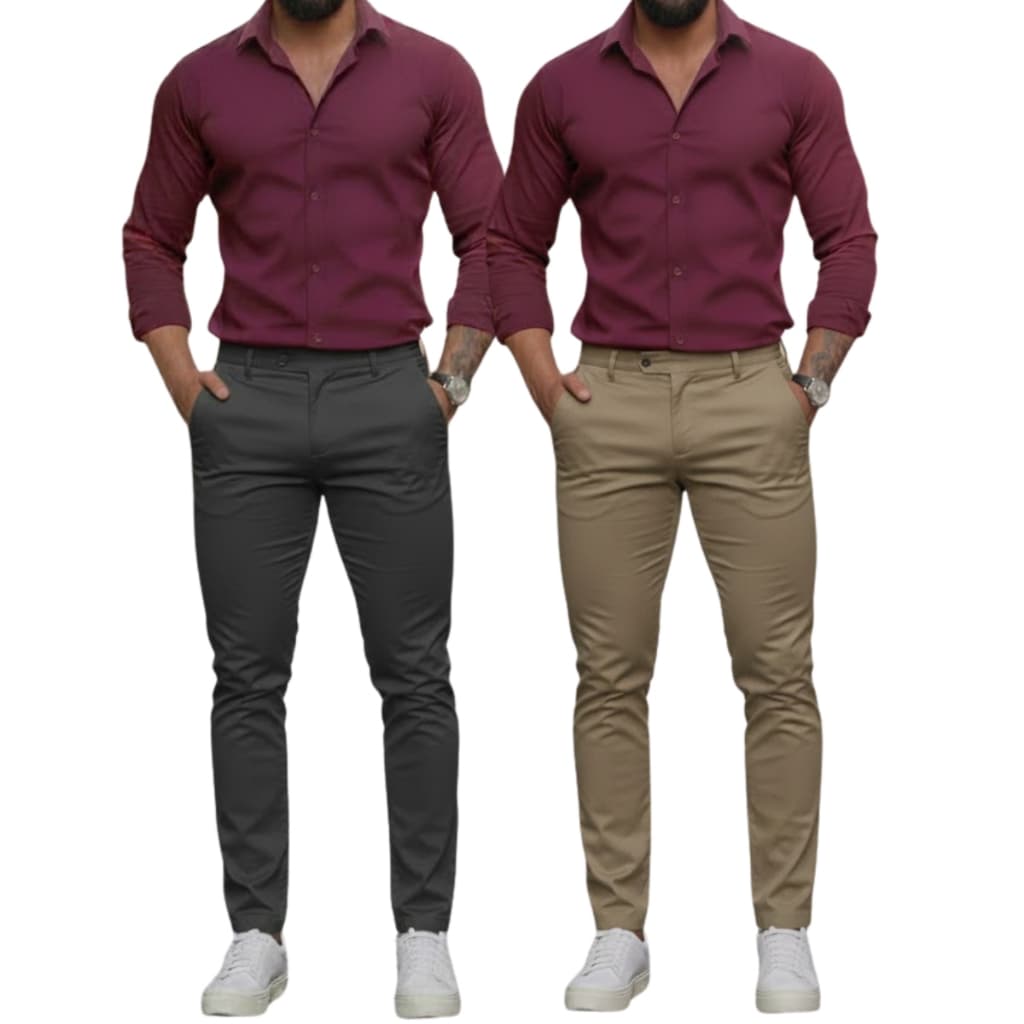 Kit 2 Calças Masculina Slim Esporte Fino Bolso Faca e Bolso Embutido Sarja Premium Social Elegante