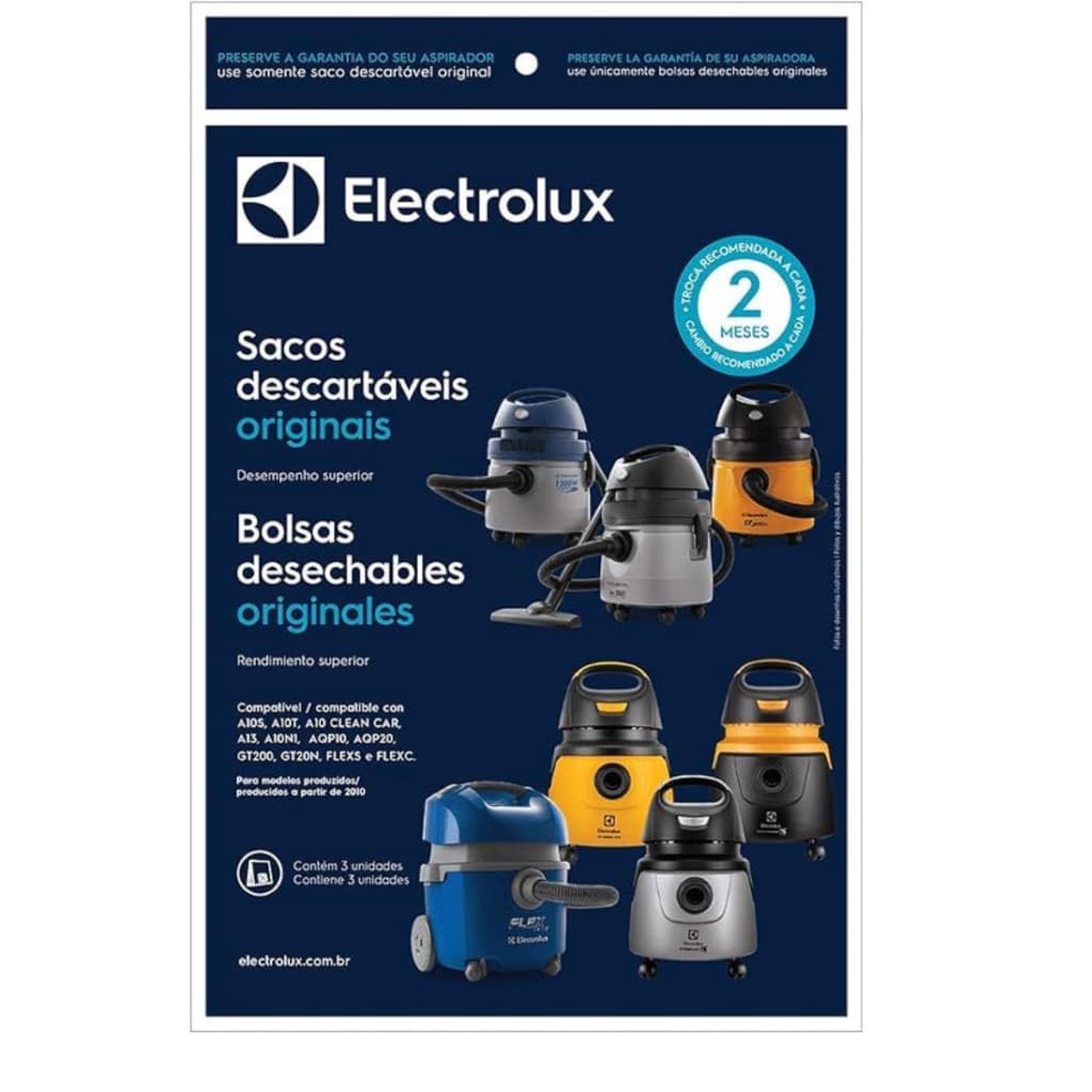 Kit com 3 Saco Filtro para Aspirador Electrolux Original Flex 1400W Flex S Hidrolux, A10 AQP10 AWD01