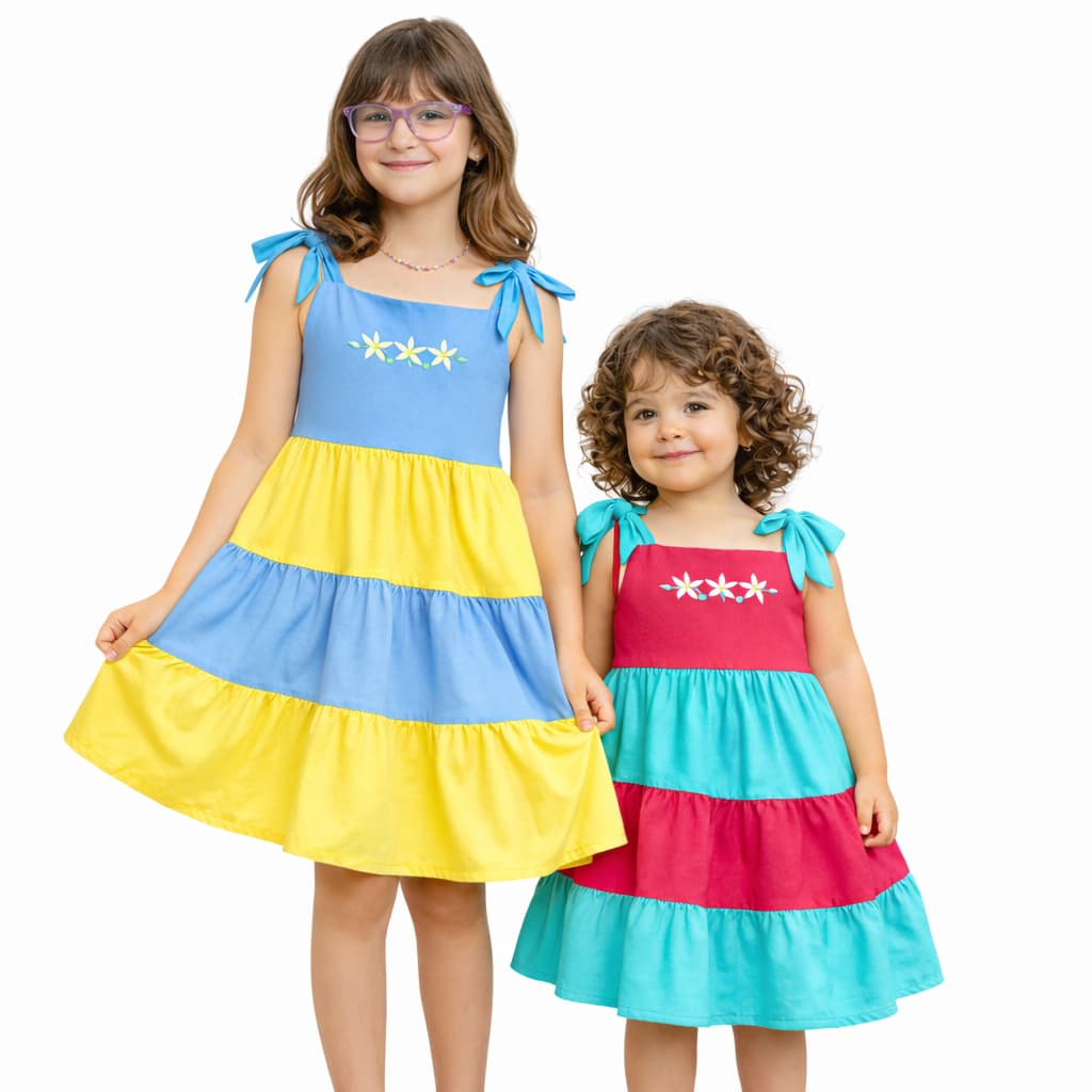 Vestido Infantil Menina 3 Marias Luxo Colorido Viscolinho Soltinho Rodado 2 a 8 ANOS Festa Casual Midi Promoção Verão
