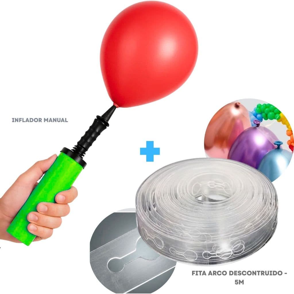 Kit Bombinha Inflador Premium Para Balão + Fita Arco Desconstruído 5 Metros