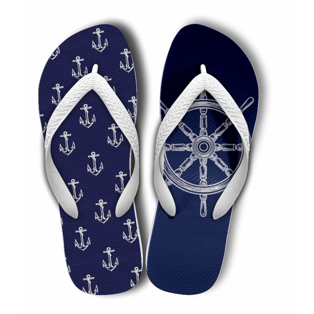 Chinelo masculino Azul Náutico Estampa Âncora Masculino Confortável Praia Verão