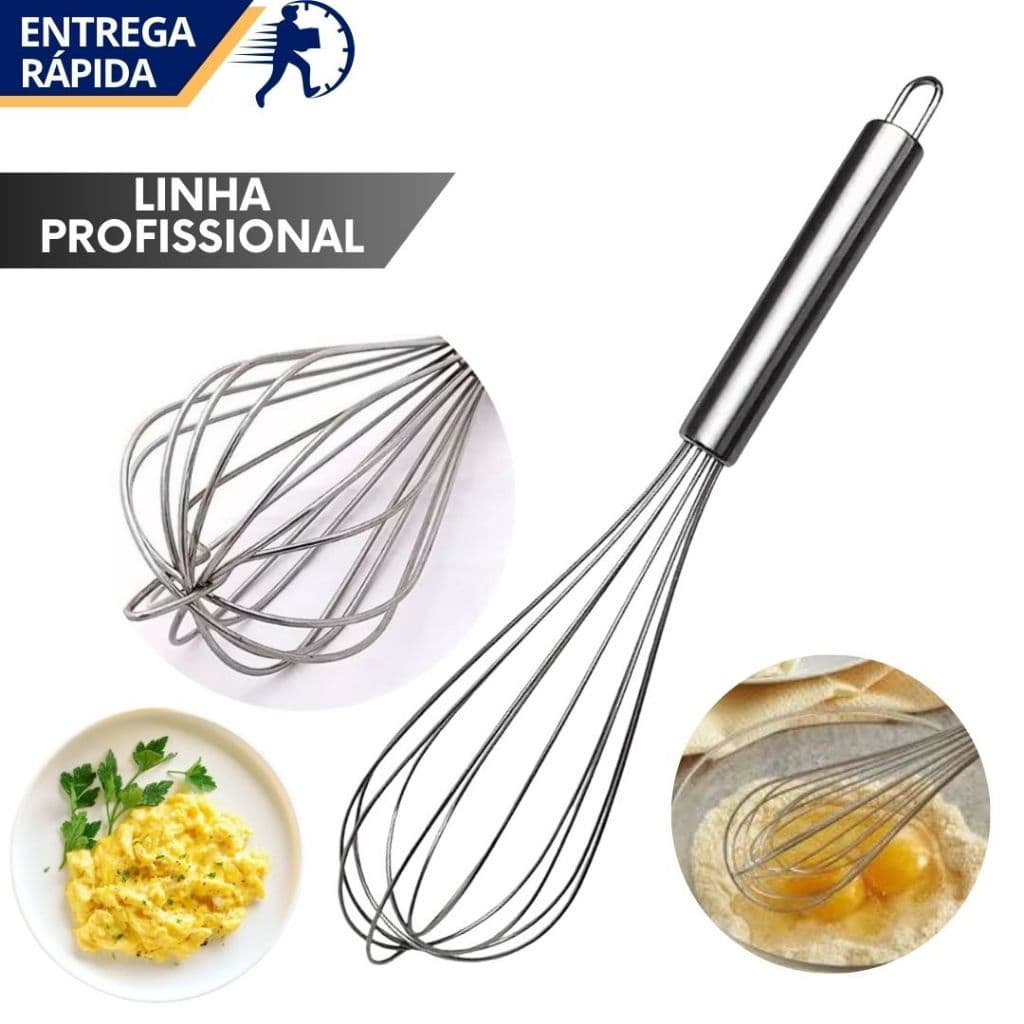 Batedor de Ovos Claras Fuet Fouet Aço Inox Profissional 28cm