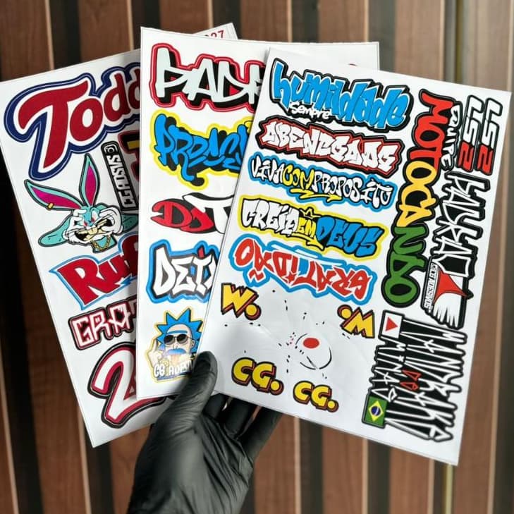 Kit 3 Cartelas Adesivos Vinil 29x21cm Moto Carro Bike – À Prova d’Água Alta Fixação