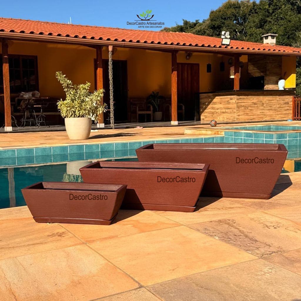 Kit 3 Jardineiras Para Plantas Floreira Escovado Com Prato Coletor Alto Padrão Premuim