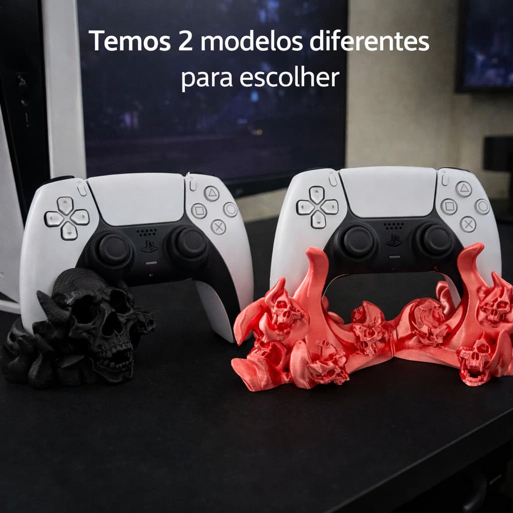 Suporte Controle PS5 Caveira | Porta Controle DualSense | 2 Modelos + Cores 1 controlle PS5 Jogos Suporte ps5