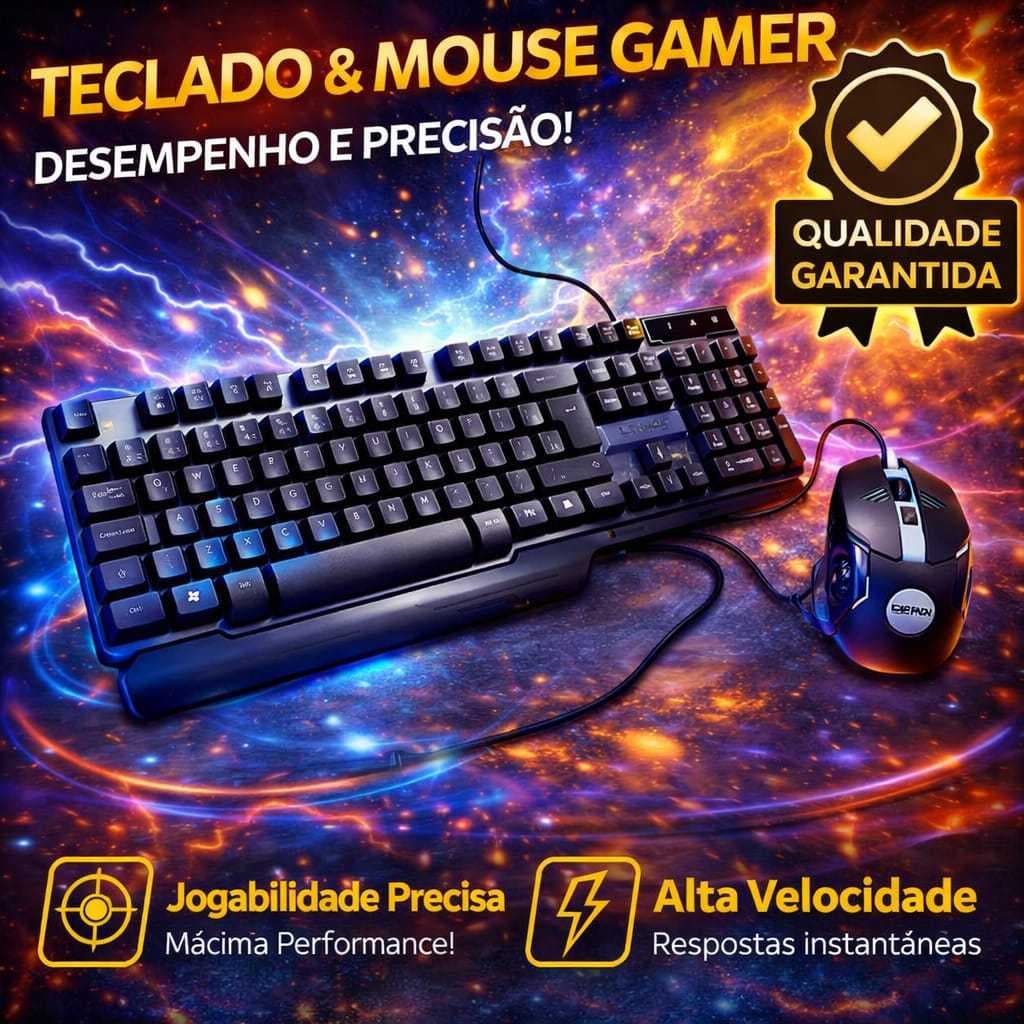 Teclado Gamer + Mouse Gamer USB Com Fio LED Alta Velocidade Para PC Notebook Setup Gamer