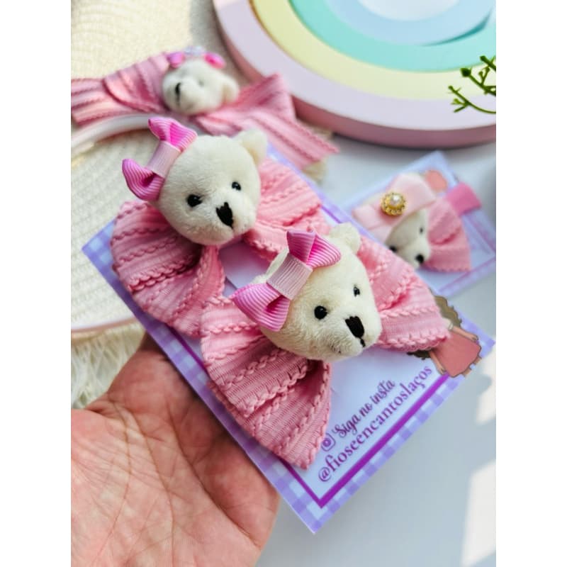 laço infantil ursinho, ursinho infantil, laço de cabelo menina, laço com ursinho luxo, laço de luxo ursinho