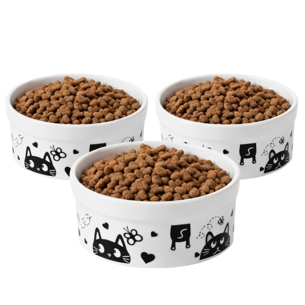 Tigelinha Bebedouro Comedouro Porcelana 300Ml Água e Ração Decorado Kit 3 Peças