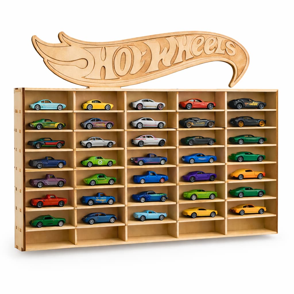 Suporte Porta Carrinhos Hot Wheels MDF Cru 50 Carrinhos Decoração De Parede
