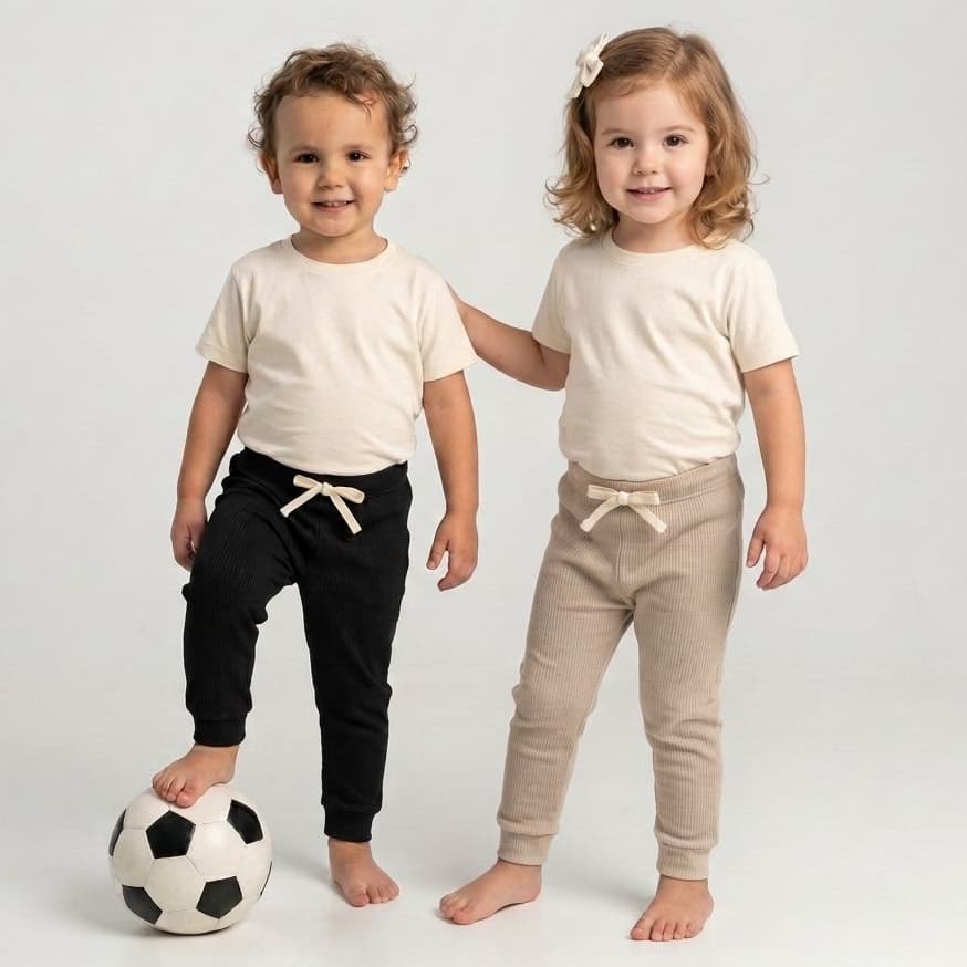 Conjunto Infantil Camiseta Algodão Off White + Calça Jogger canelada 1 a 3 Anos para Menino e Menina