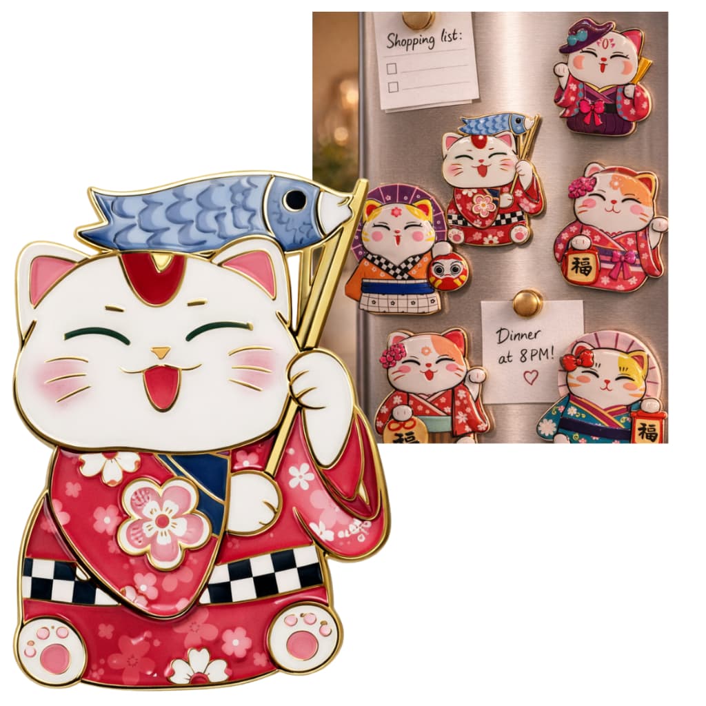 Imã de Geladeira Maneki -Neko Gato  da Sorte - 06 Modelos